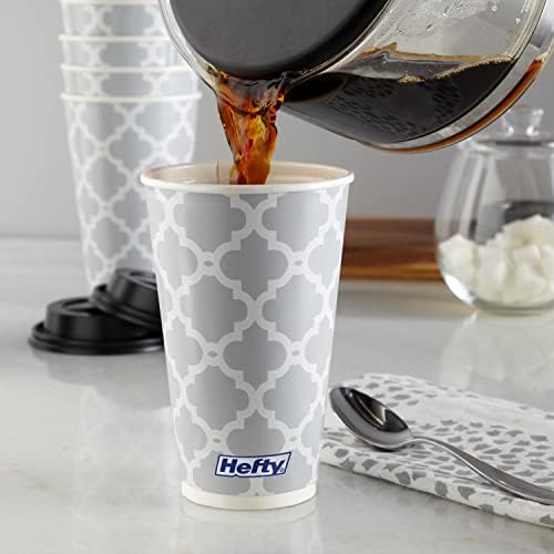 Hefty Disposable Hot Cups with Lids, Insulated Paper Coffee Cups for Tea