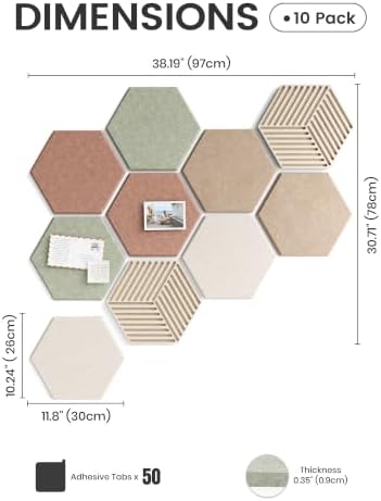 Fluxynara 10-Pack Hexagon Felt Bulletin Board Tiles, Boho