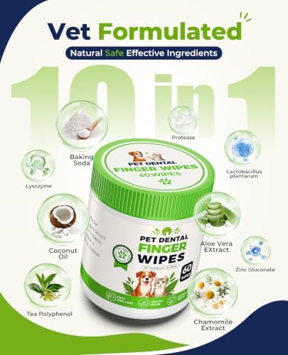 Dog Dental Wipes for Teeth Cleaning, Finger Toothbrush Wipes for Dogs Cats