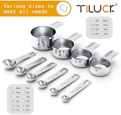 Stainless Steel Measuring Cups & Spoons Set, Cups and Spoons