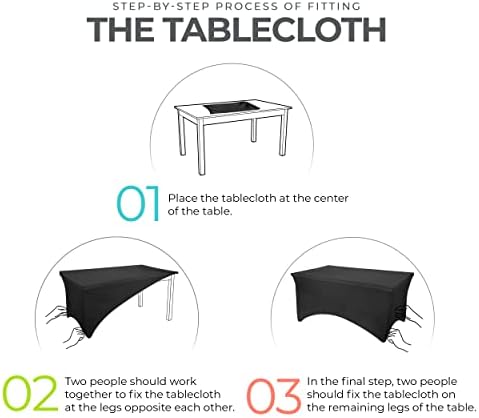 Utopia Kitchen Spandex Table Cloth 2 Pack [8FT, 96Lx30Wx30H Inch, Black]