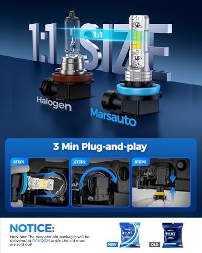 Marsauto H11/H8 LED Fog Light Bulb, 10000 Lumens 6000K White H11 LED Bulb