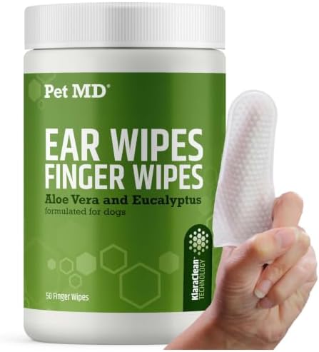 Pet MD Dog Ear Finger Wipes - with Eucalyptus & Aloe Vera for Dogs - 50 ct