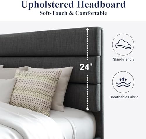 Allewie Queen Size Platform Bed Frame with Fabric Upholstered Headboard