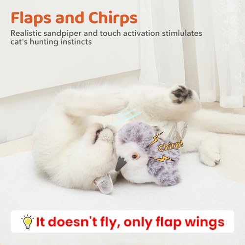 Potaroma Cat Toys Flapping Bird (No Flying), Lifelike Sandpiper Chirp Tweet