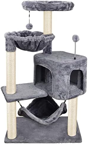 YUNIQUE Cat Tree with Cat Condo and Big Hammock, Grey