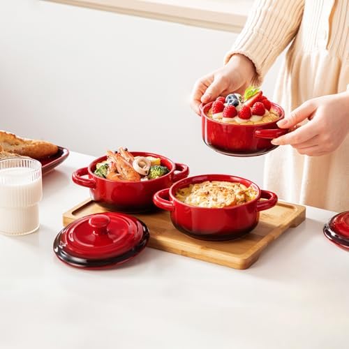 LOVECASA Mini Cocotte Set,12 OZ Small Casserole Dishes with Lids, Soup Bowls With Handles