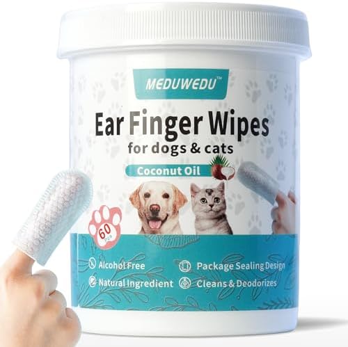 Ear Cleaner Finger Wipes 60 Counts, Dog Ear Cleaner, Grooming Kit Care for Dogs and Cats