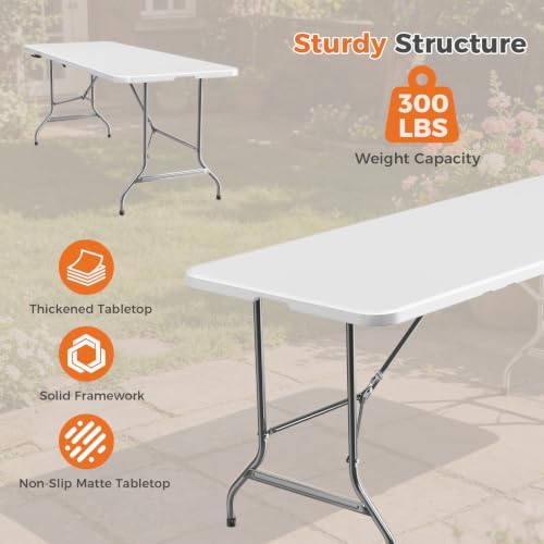 Sweetcrispy 6 FT Folding Picnic Table, Easy to Fold and Store