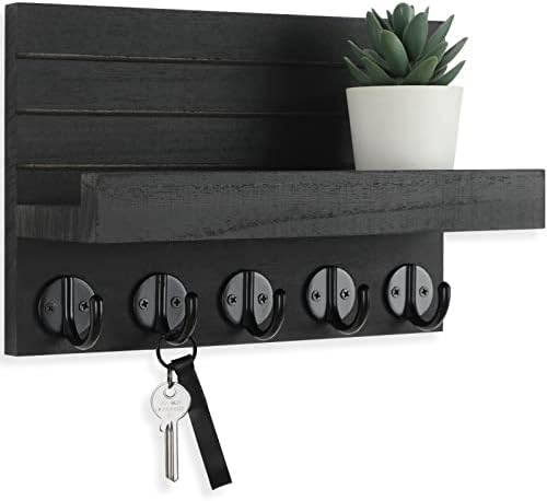 Lwenki Key Holder for Wall, Decorative Key and Mail Holder with Shelf Has Large Hooks for