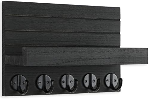 Lwenki Key Holder for Wall, Decorative Key and Mail Holder with Shelf Has Large Hooks for