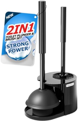 FORASTO 2in1 Toilet Brush and Plunger Set - Bathroom Bowl Holder Combo