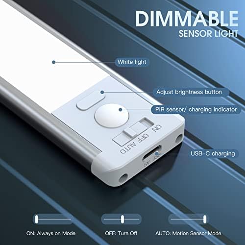 MCGOR 10inch Under Cabinet Lighting, 2 Pack Rechargeable Motion Sensor Light Indoor