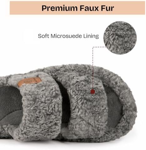 EverFoams Womens Fuzzy Open-toe Slippers Memory Foam Indoor House Shoes