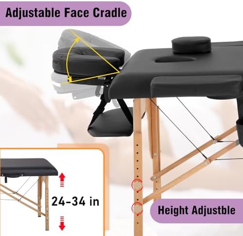 BestMassage Massage Bed Portable Folding Massage Table 24" Wide,Black