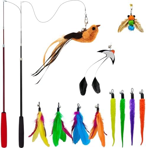 Interactive Cat Wand Toy Set, 2 Telescopic Rods & 11 Attachments
