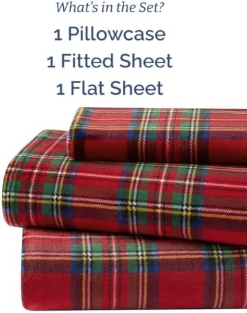 Fleece Sheets Twin XL Size Set - 3-Piece Velvet Flannel Sheet Set - Tartan