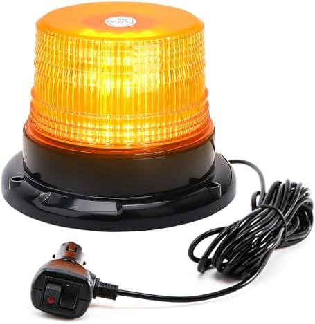 Amber Rooftop Beacon Strobe Lights w/Magnetic Base, 1-Pcs