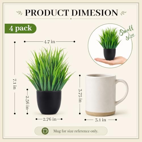 Der Rose 4 Pack Mini Fake Plants in Black Pots, 7" Bathroom & Desk Decor