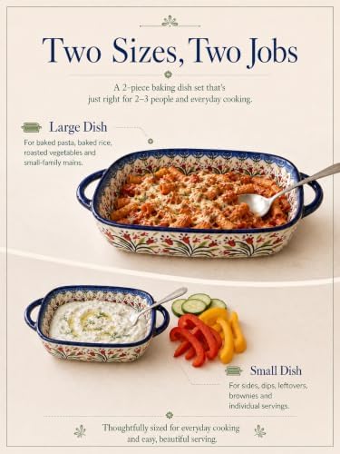 2-Piece Hand-Painted Polish Pottery Style Ceramic Baking Dish Set
