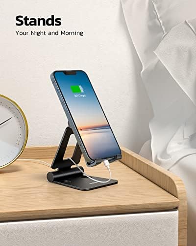 Nulaxy Full Aluminum Dual Folding Cell Phone Stand for Desk, Black