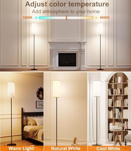 USTO Dimmable Floor Lamp with Remote,12W Led Bulb and Foot Switch, Black