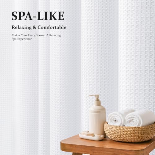 Waffle Shower Curtain 256 GSM Heavy Duty Fabric 72"x72" White