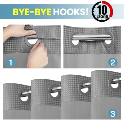 Ringless Waffle Shower Curtain with Snap in Liner Set, 71x74, Grey
