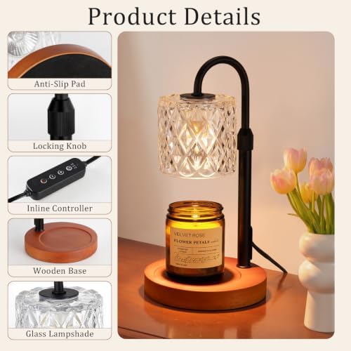 Walnut Candle Warmer Lamp with Timer, Birthday Gifts for Women, Room Decor