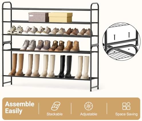 3-Tier Long Shoe Rack for Closet Metal Shoe Organizer for Entryway