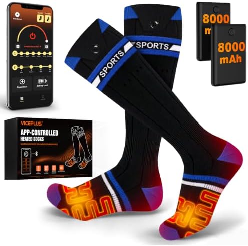 Heated Socks for Men & Women, 16000mAh (2×8000mAh) Rechargeable Batteries