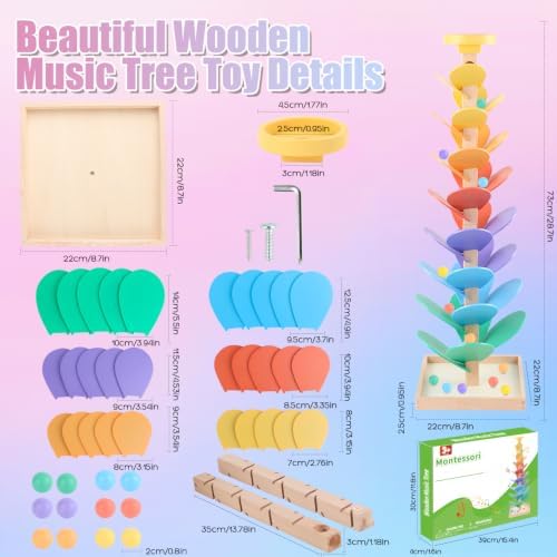 Wooden Marble Run Music Tree Montessori Toys Marble Ball Run for 3-5
