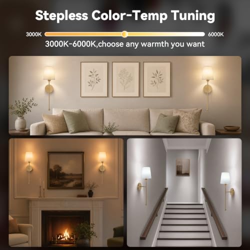 Battery Operated Wall Sconces, Gold, 2 Pack with Magnetic Bulbs,RF Remote