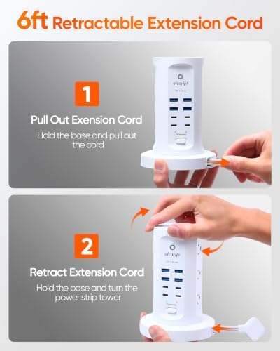 Power Strip Tower Surge Protector with 9 AC Outlets 8 USB (4 USB C)