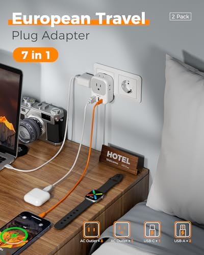 TESSAN European Travel Plug Adapter 2 Pack, Type C Plug