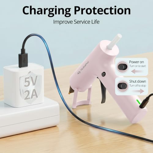 Tilswall Cordless Hot Glue Gun W106s with Rechargeable 2Ah Pink
