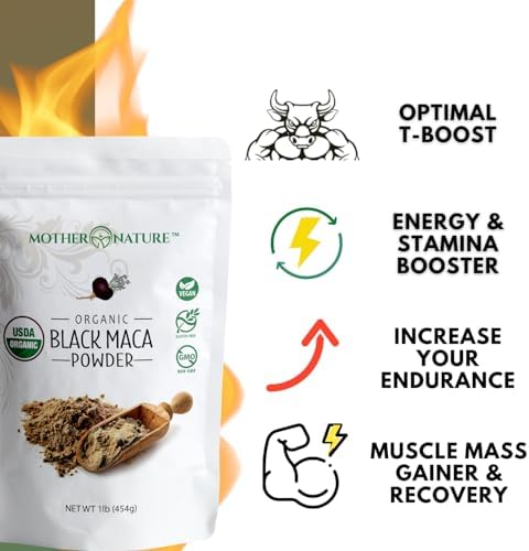 MNO Organic Raw Black Maca Root Powder, Peruvian, Energy & Endurance, 16oz
