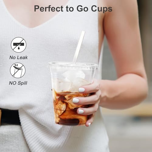 Dealusy 100 Pack - 16 oz Clear Plastic Cups with Lids and Straws