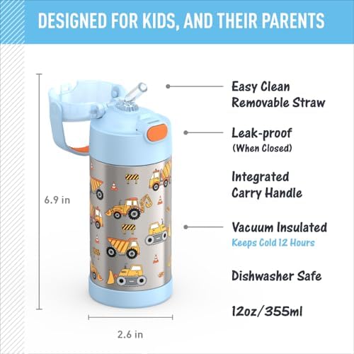THERMOS FUNTAINER Water Bottle with Straw, 12oz, Construction