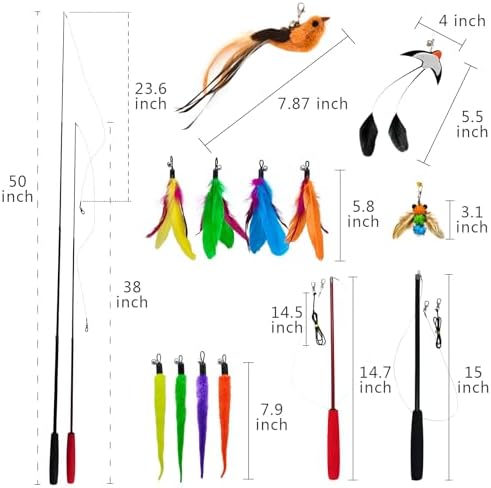 Interactive Cat Wand Toy Set, 2 Telescopic Rods & 11 Attachments