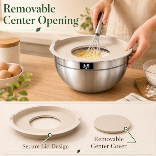 8PCS Stainless Steel Mixing Bowls with Lids - 5PCS Nesting Bowls