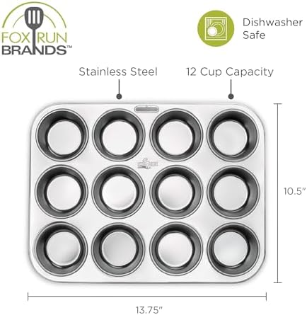 Fox Run Muffin and Cupcake Pan, 12 Standard Cup Stainless Steel Muffin Pan