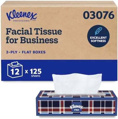 Kleenex Professional Facial Tissue, Bulk, 12 Boxes x 125 Tissues (03076)