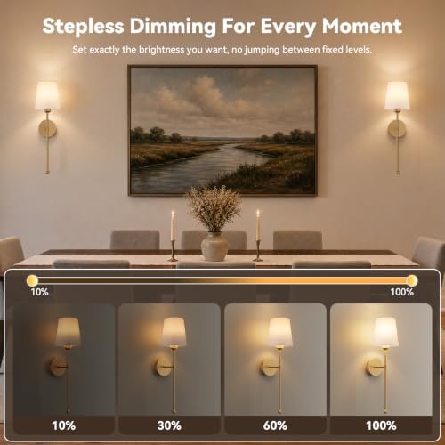 Battery Operated Wall Sconces, Gold, 2 Pack with Magnetic Bulbs,RF Remote