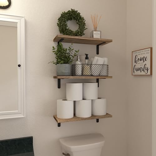 Floating Shelves Set of 6 for Wall Decor & Storage, Rustic Brown