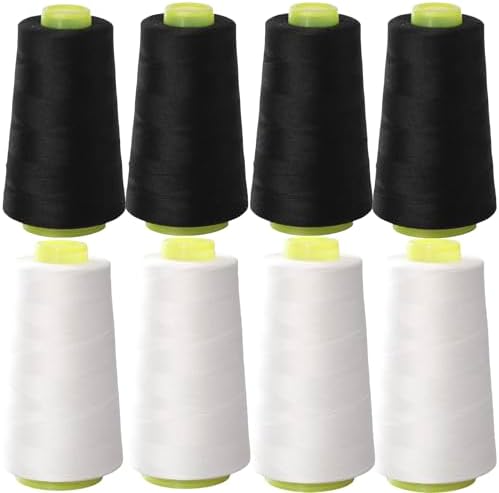 Black & White Sewing Thread, 8PCS 40S/2 3000 Yard Spool Serger Thread