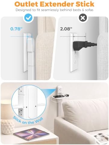 Outlet Extender Stick with 2 USB-A & 2 USB-C,6 AC Outlets,24"-34" Extension