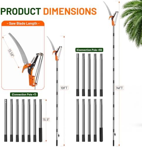 Walensee 10FT Pole Saw for Tree Trimming, Manual Pruner with Saw & Shears