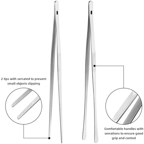 2PCS 12" Stainless Steel Kitchen Tongs Tweezers with Serrated Tips