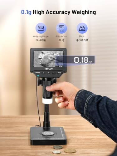 TOMLOV DM4W Microscope with Weighing Scale: 4.3" Digital Coin Magnifier